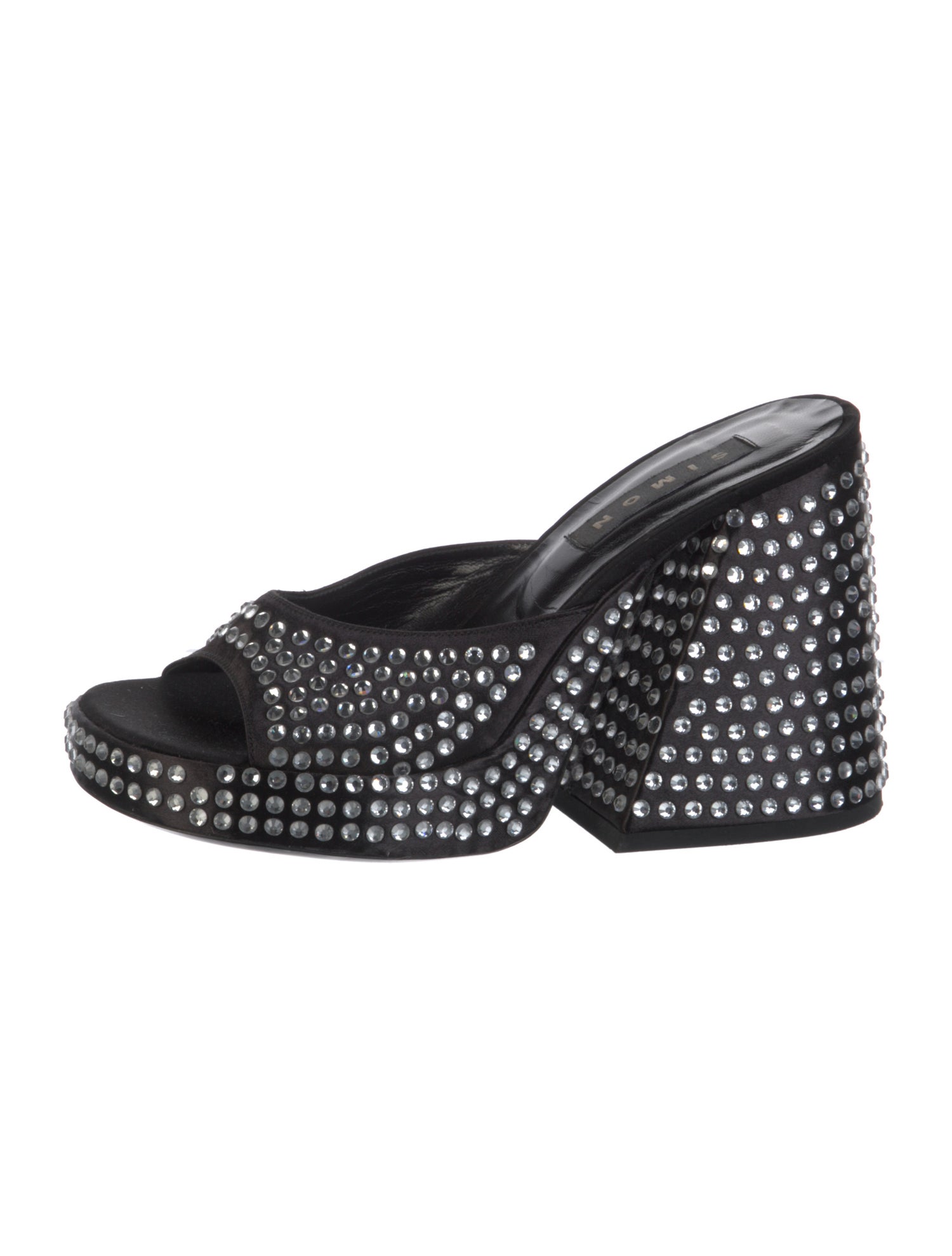 Simon Miller Satin Crystal Embellishments Slides - Black Sandals