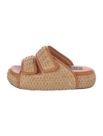 Pre-owned Simon Miller Straw Leather Trim Embellishment Slides In Neutrals