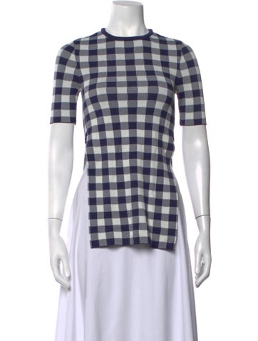 Pre-owned Simon Miller Plaid Print Crew Neck Top In White