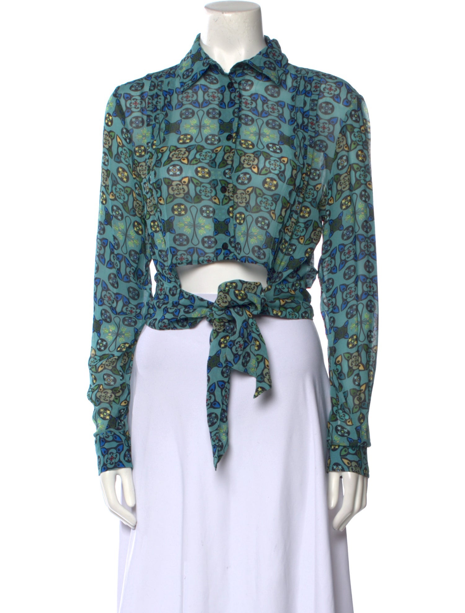 Mimi Liberte by Michel Klein Printed Long Sleeve Button-Up Top