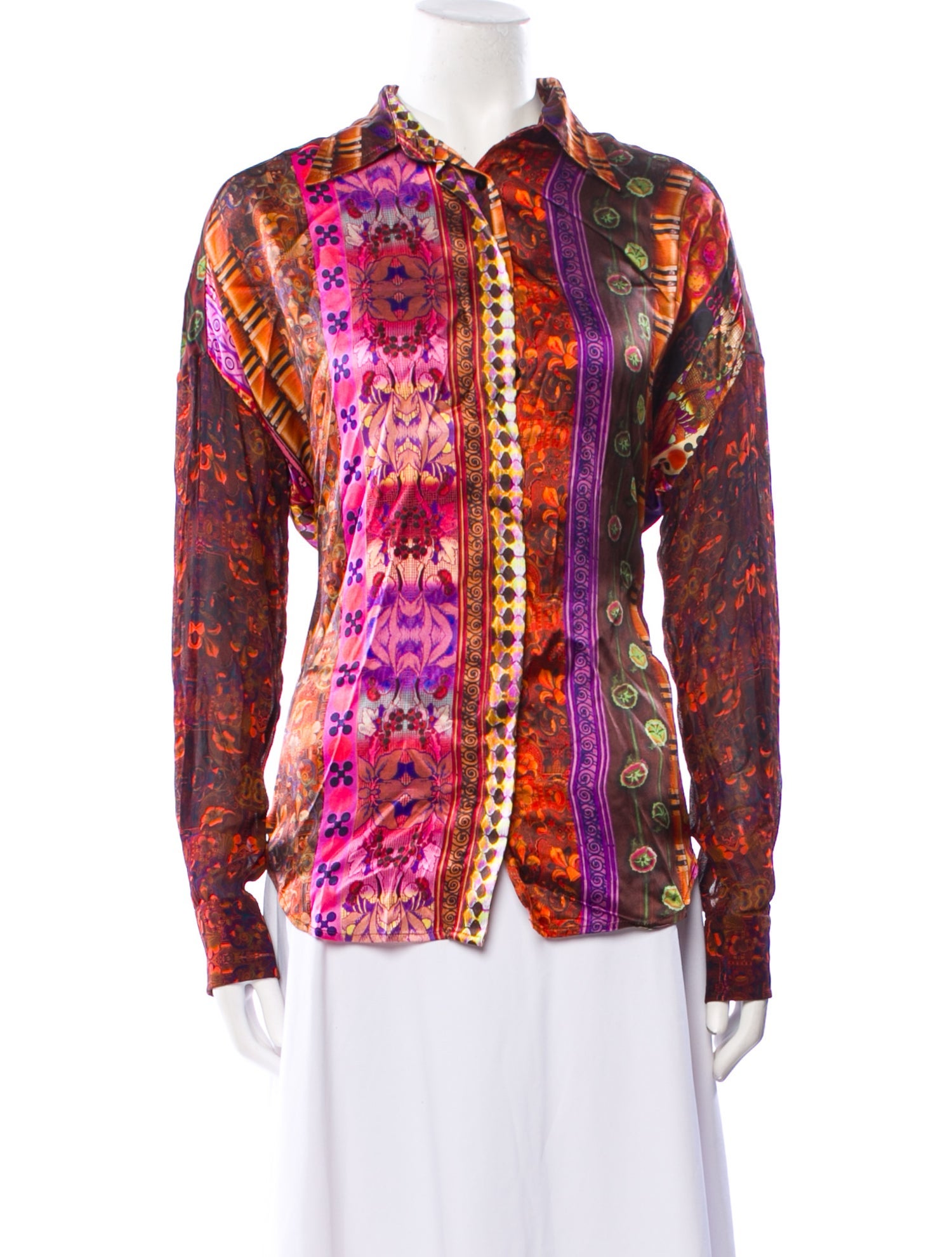 Mimi Liberte by Michel Klein Silk Printed Button-Up Top w/ Tags