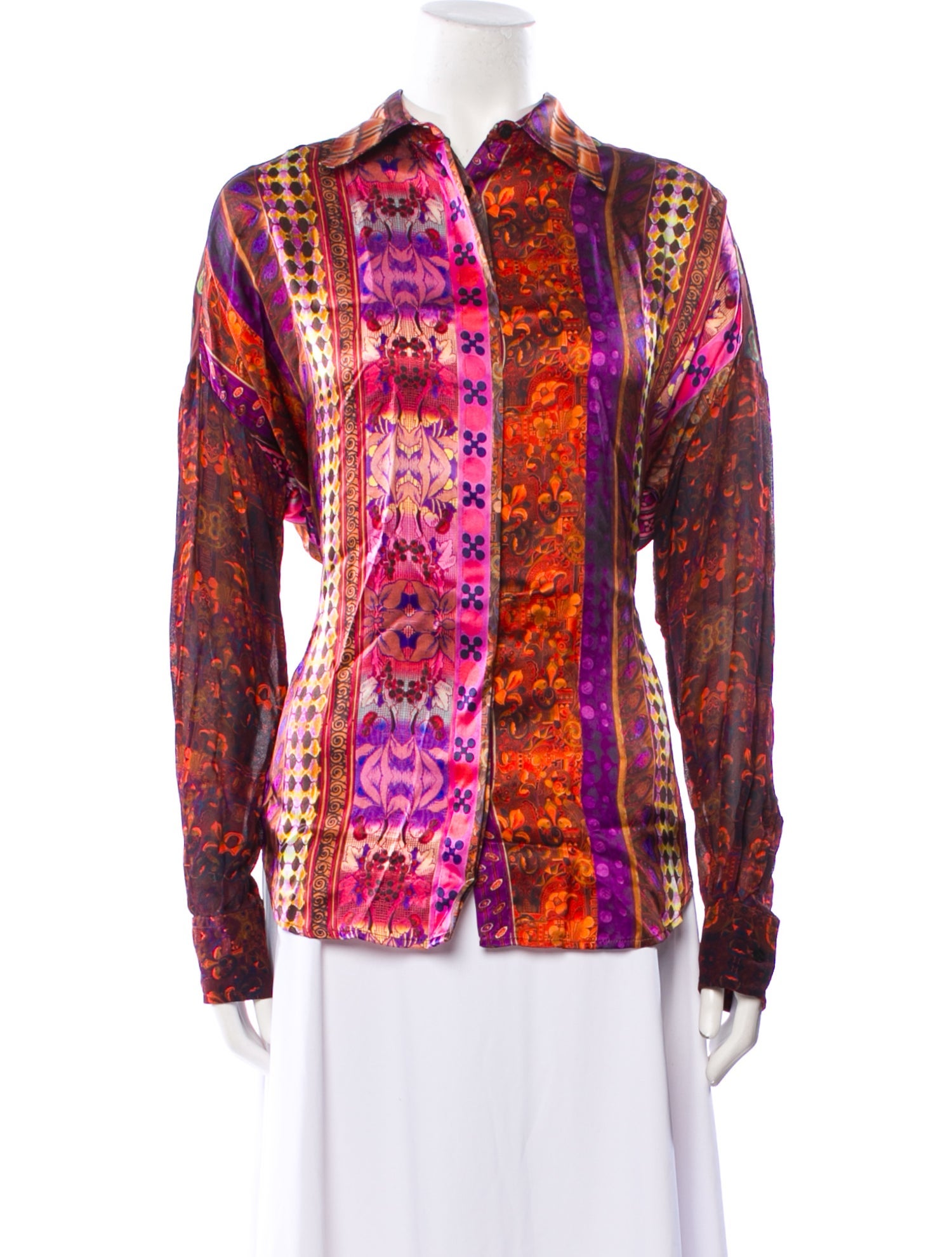 Mimi Liberte by Michel Klein Silk Printed Button-Up Top w/ Tags