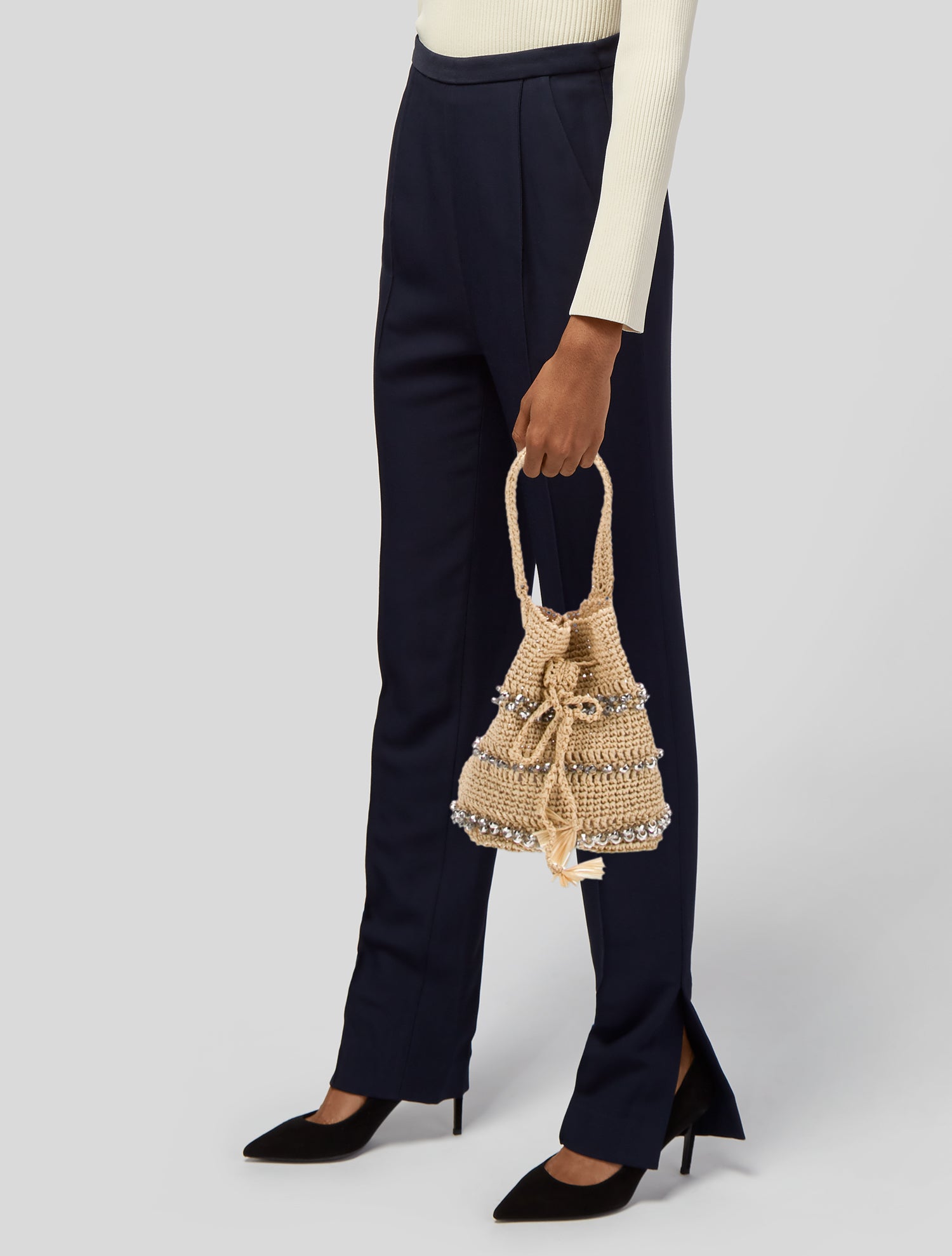Maria La Rosa Raffia Shoulder Bag