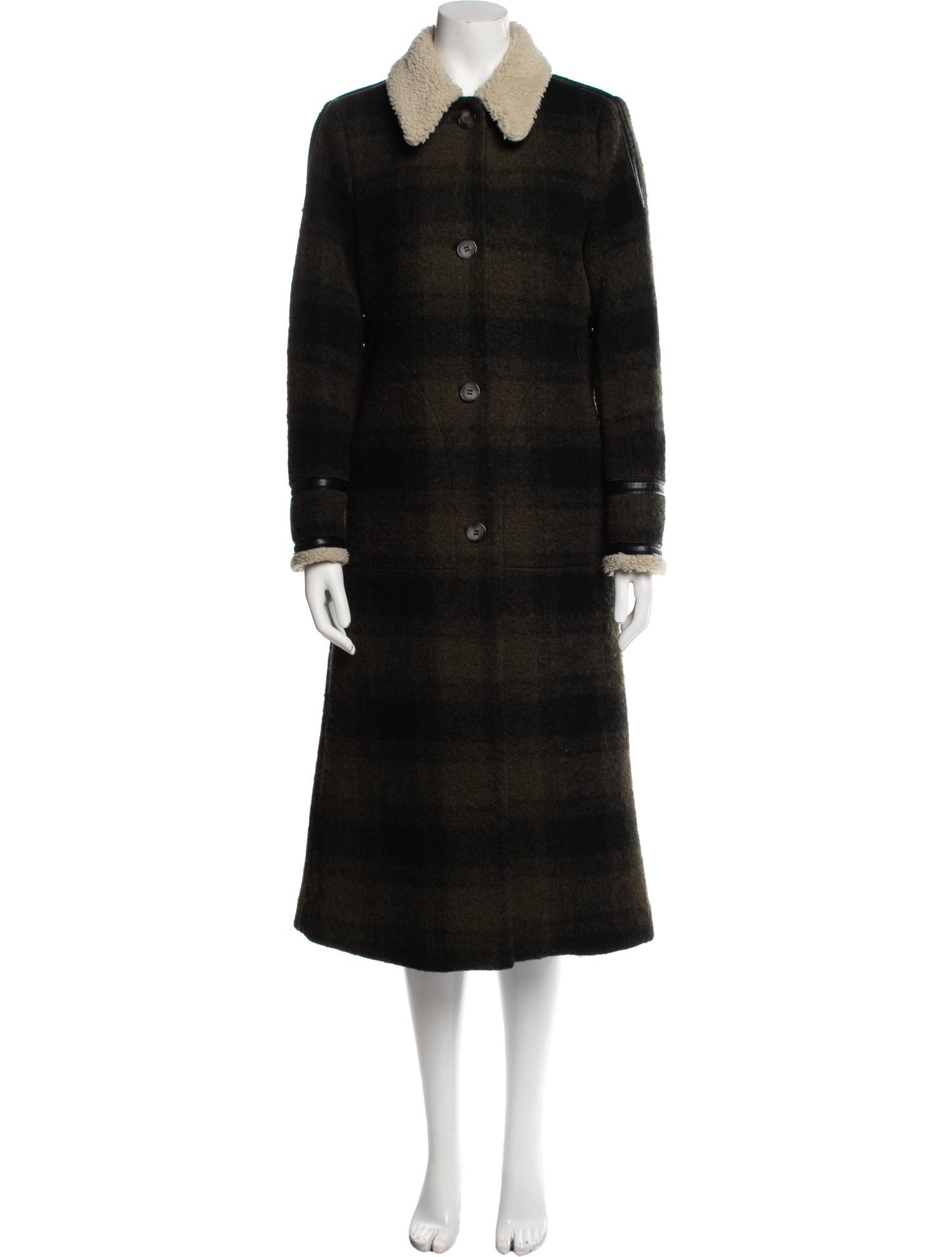 MM6 Maison Margiela Virgin Wool Plaid Print Faux Fur Coat