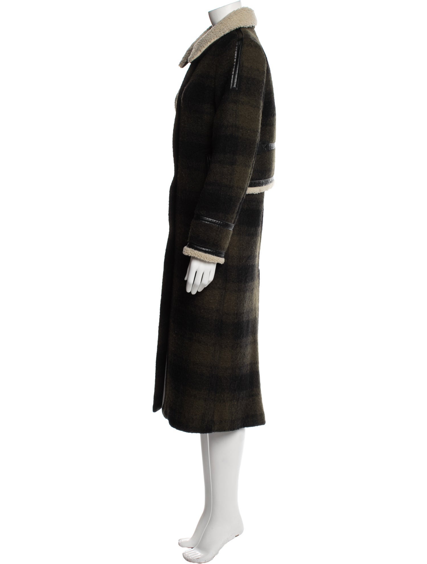 MM6 Maison Margiela Virgin Wool Plaid Print Faux Fur Coat