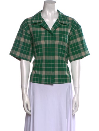 MM6 Maison Margiela Plaid Print Short Sleeve Button-Up Top