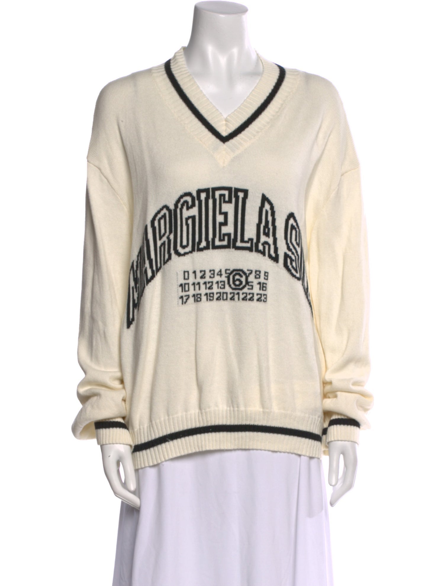 MM6 Maison Margiela Graphic Print V-Neck Sweater