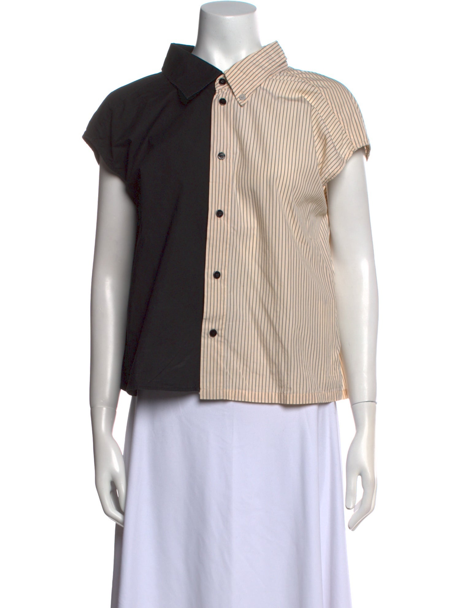 MM6 Maison Margiela Colorblock Pattern Short Sleeve Button-Up Top