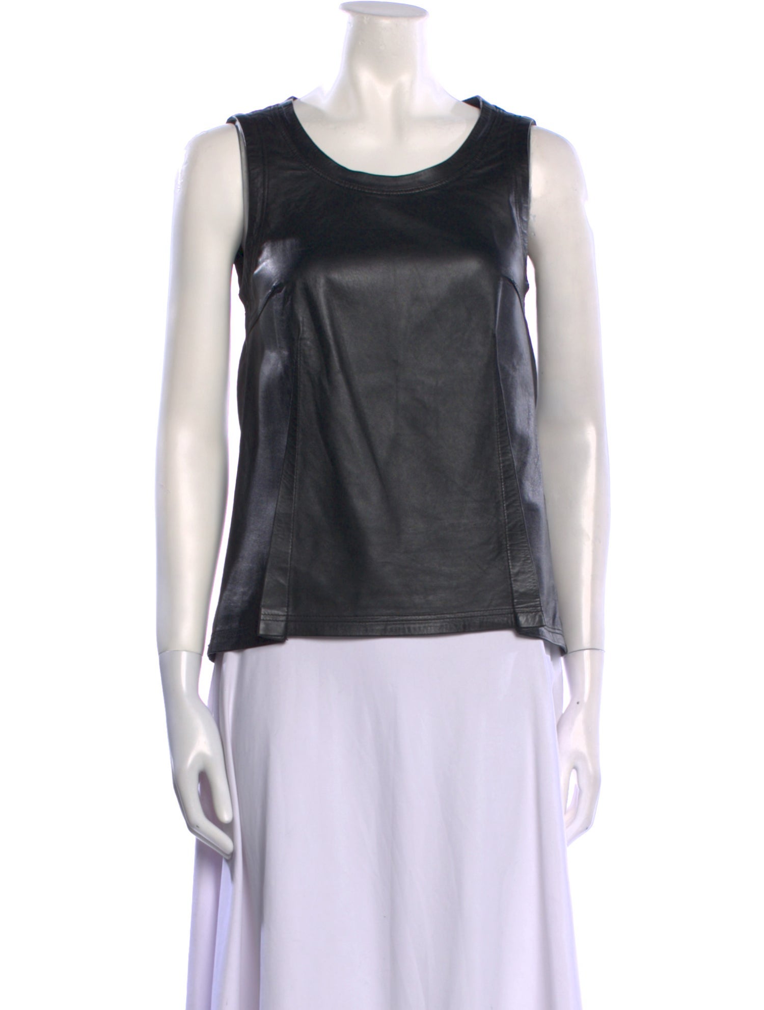 MM6 Maison Margiela Lamb Leather Scoop Neck Top