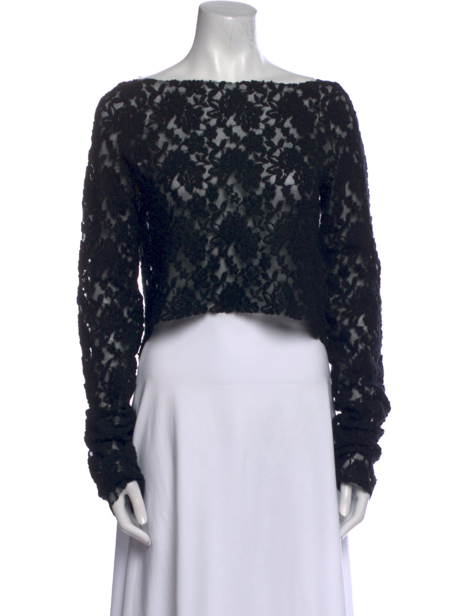 MM6 Maison Margiela Lace Pattern Off-The-Shoulder Crop Top