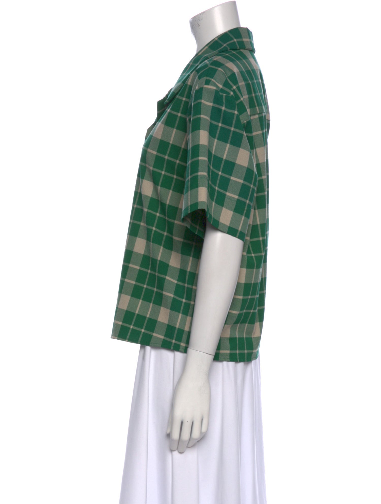 MM6 Maison Margiela Plaid Print Short Sleeve Button-Up Top