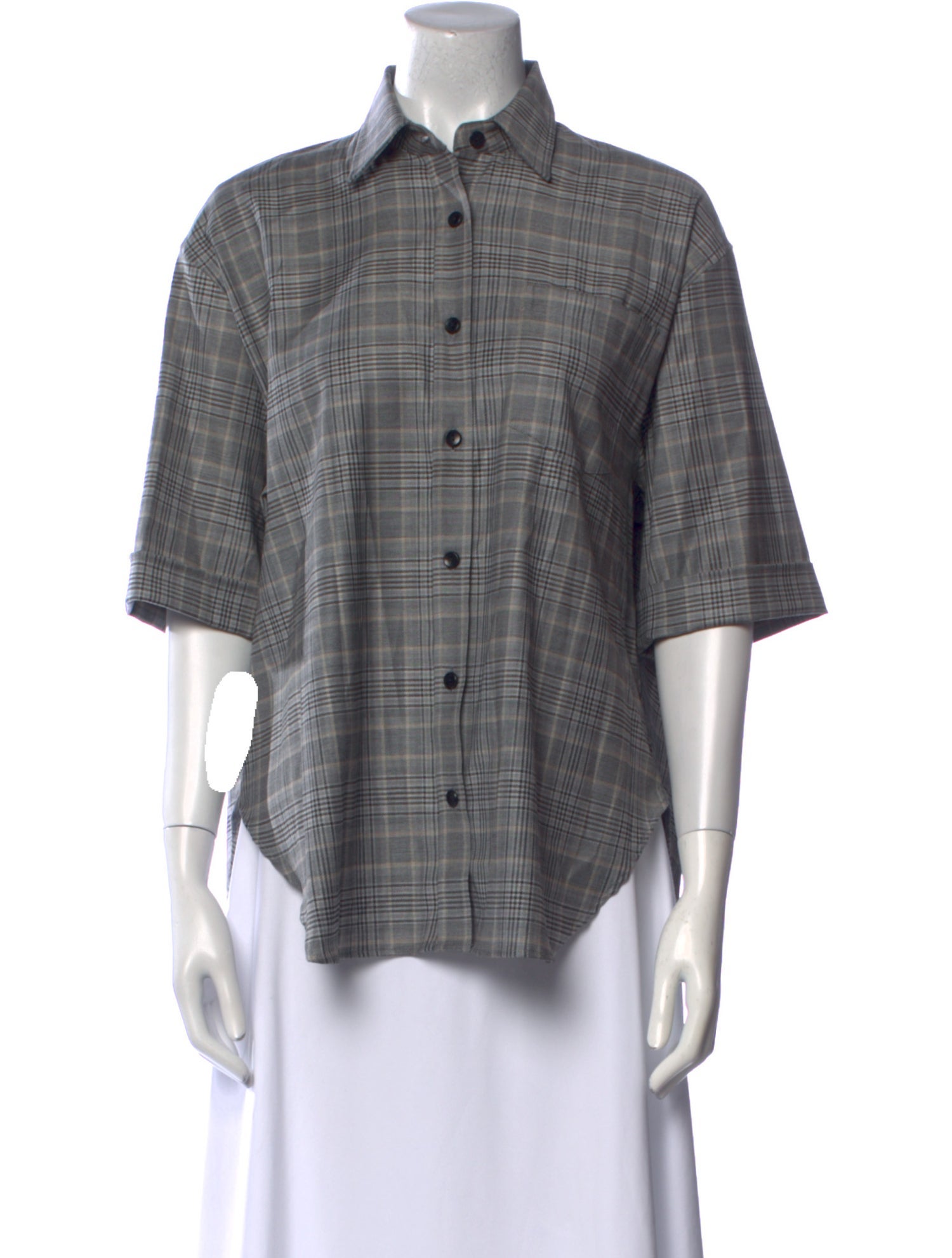 Maria McManus Wool Plaid Print Button-Up Top