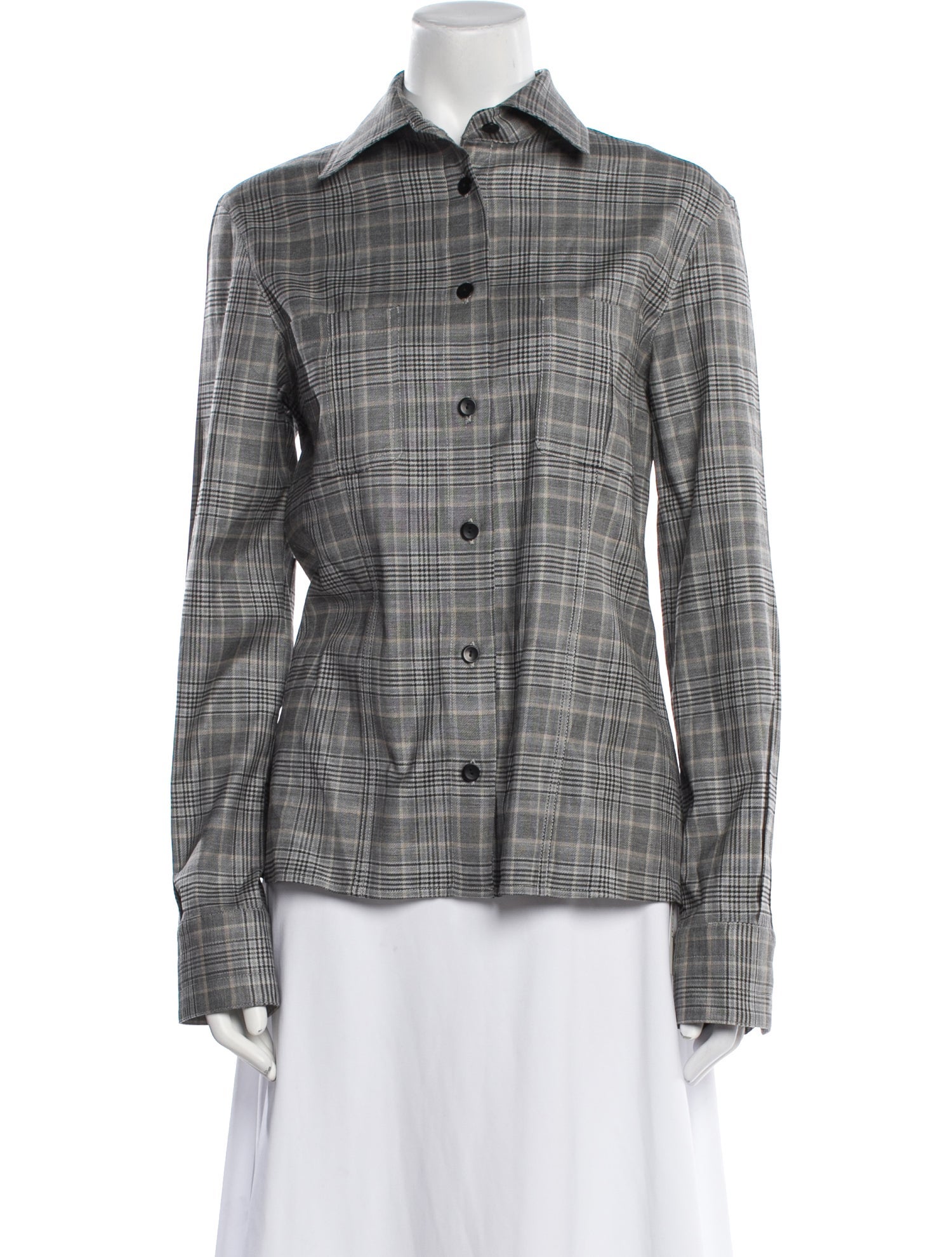 Maria McManus Plaid Print Long Sleeve Button-Up Top