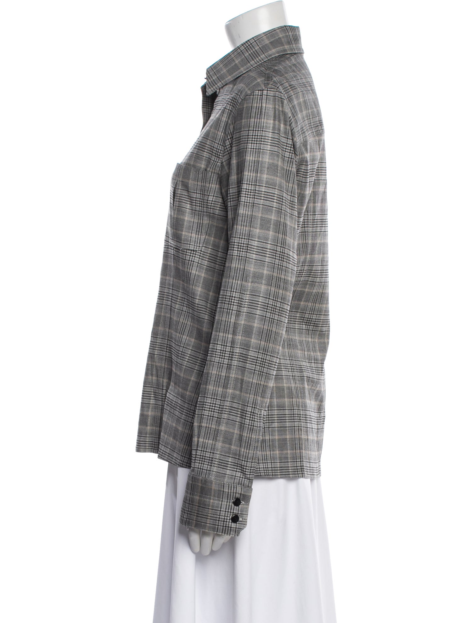 Maria McManus Plaid Print Long Sleeve Button-Up Top