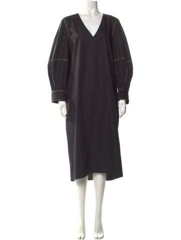 Pre-owned Maria Mcmanus V-neck Long Dress In Black
