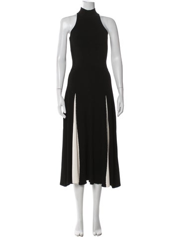 Pre-owned Maria Mcmanus Mock Neck Midi Length Dress In Black