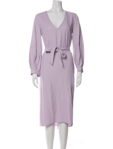Pre-owned Maria Mcmanus V-neck Midi Length Dress In Purple