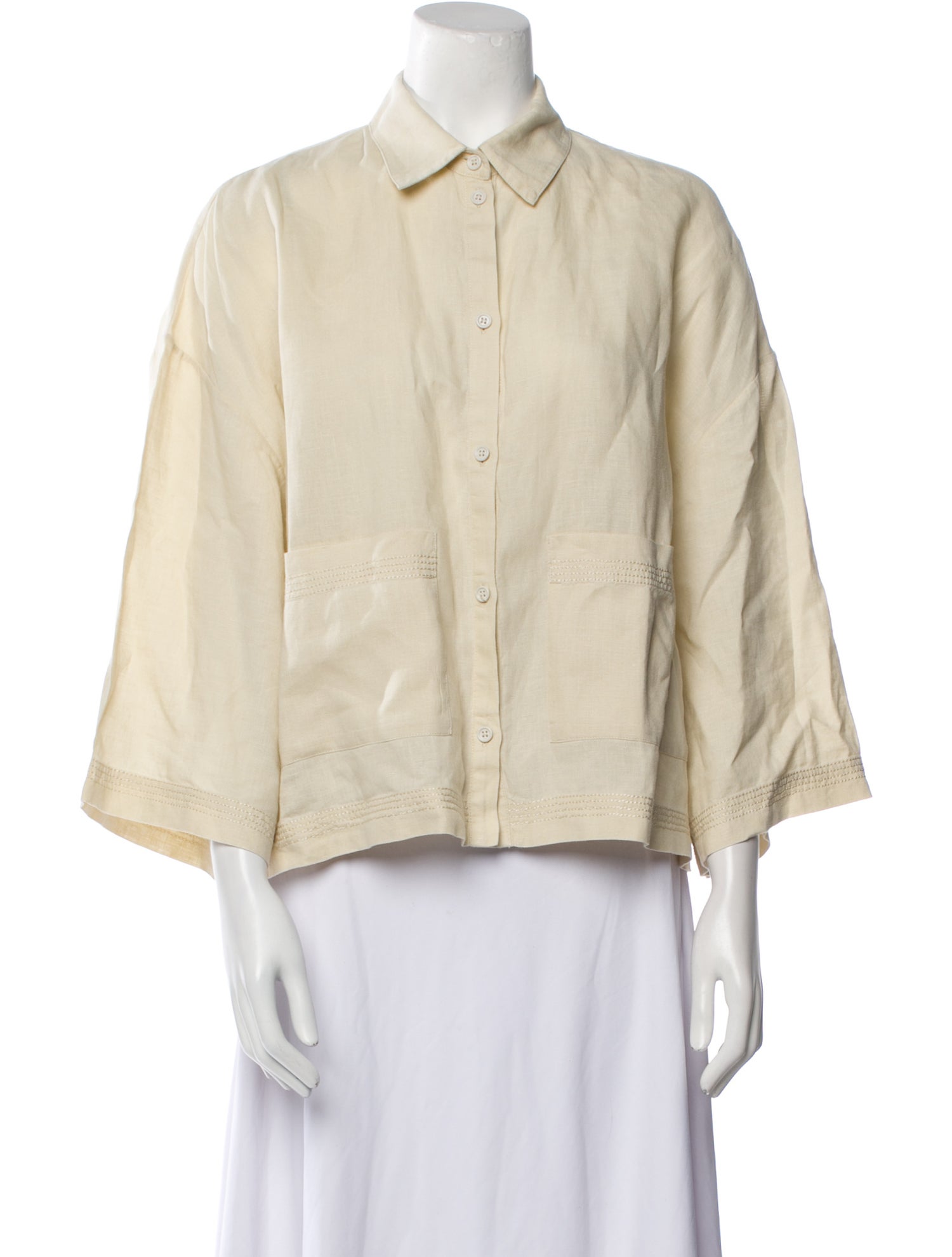 Max Mara Leisure Linen Three-Quarter Sleeve Button-Up Top