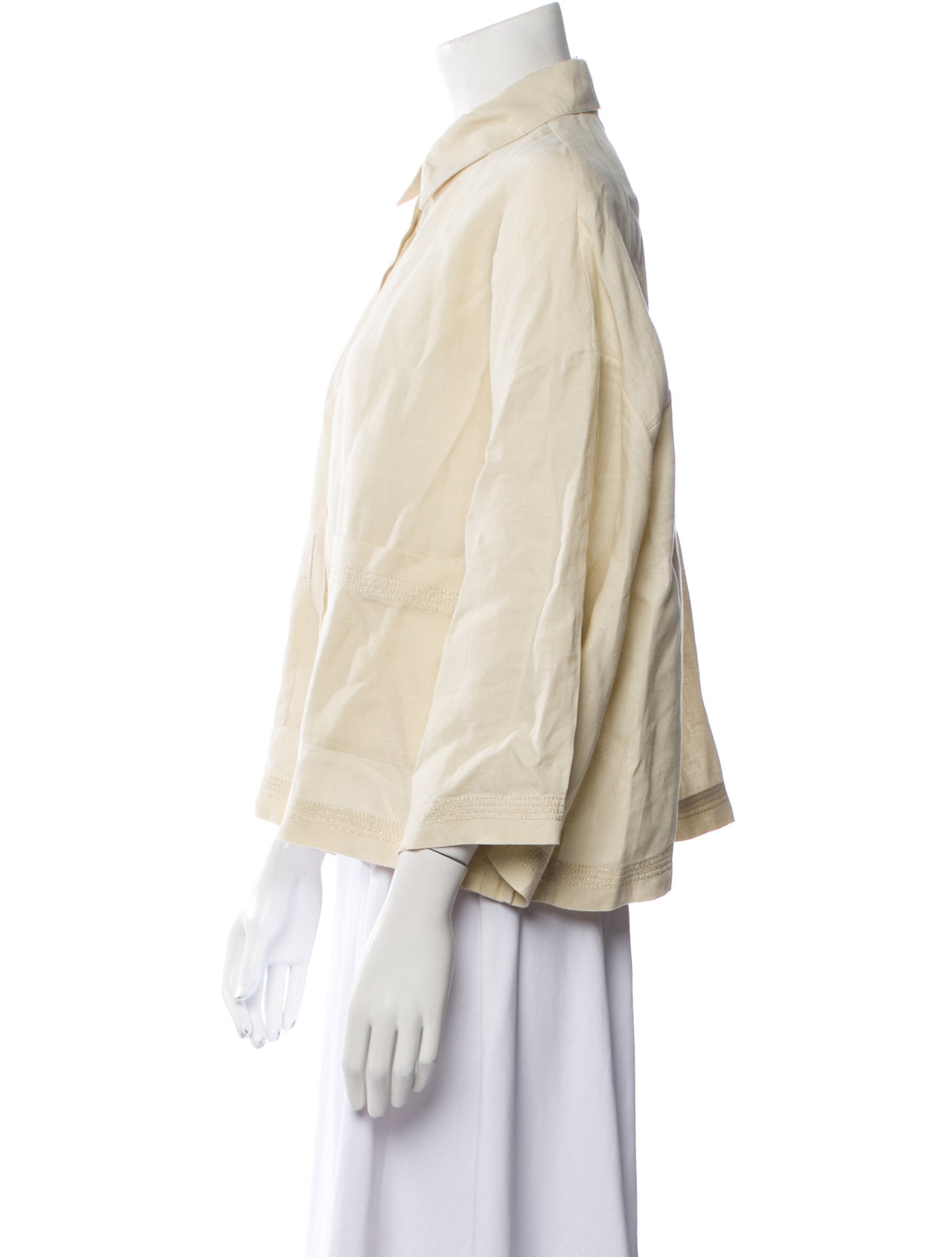 Max Mara Leisure Linen Three-Quarter Sleeve Button-Up Top