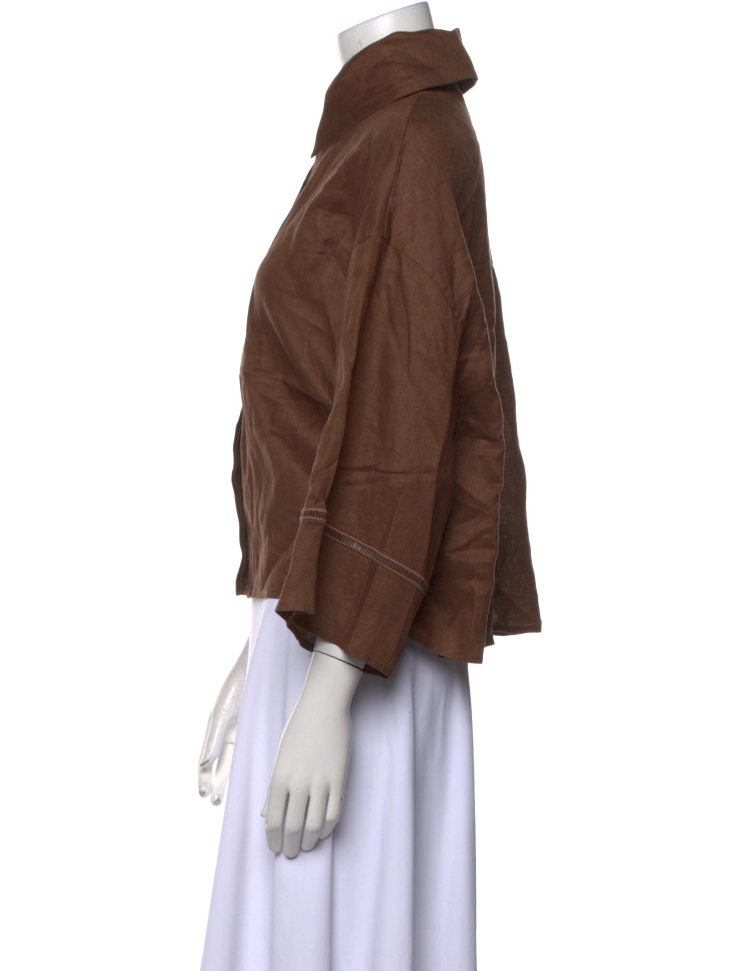 Max Mara Leisure Linen Three-Quarter Sleeve Button-Up Top