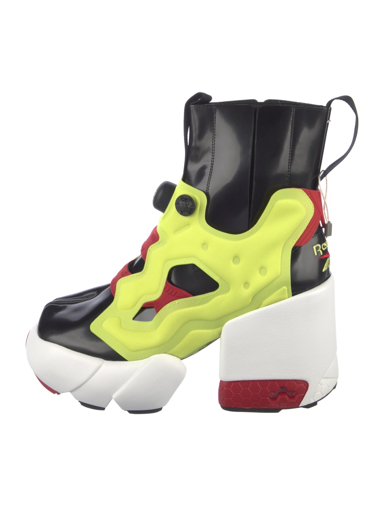 Maison Margiela x Reebok Patent Leather Colorblock Pattern Lace-Up Boots