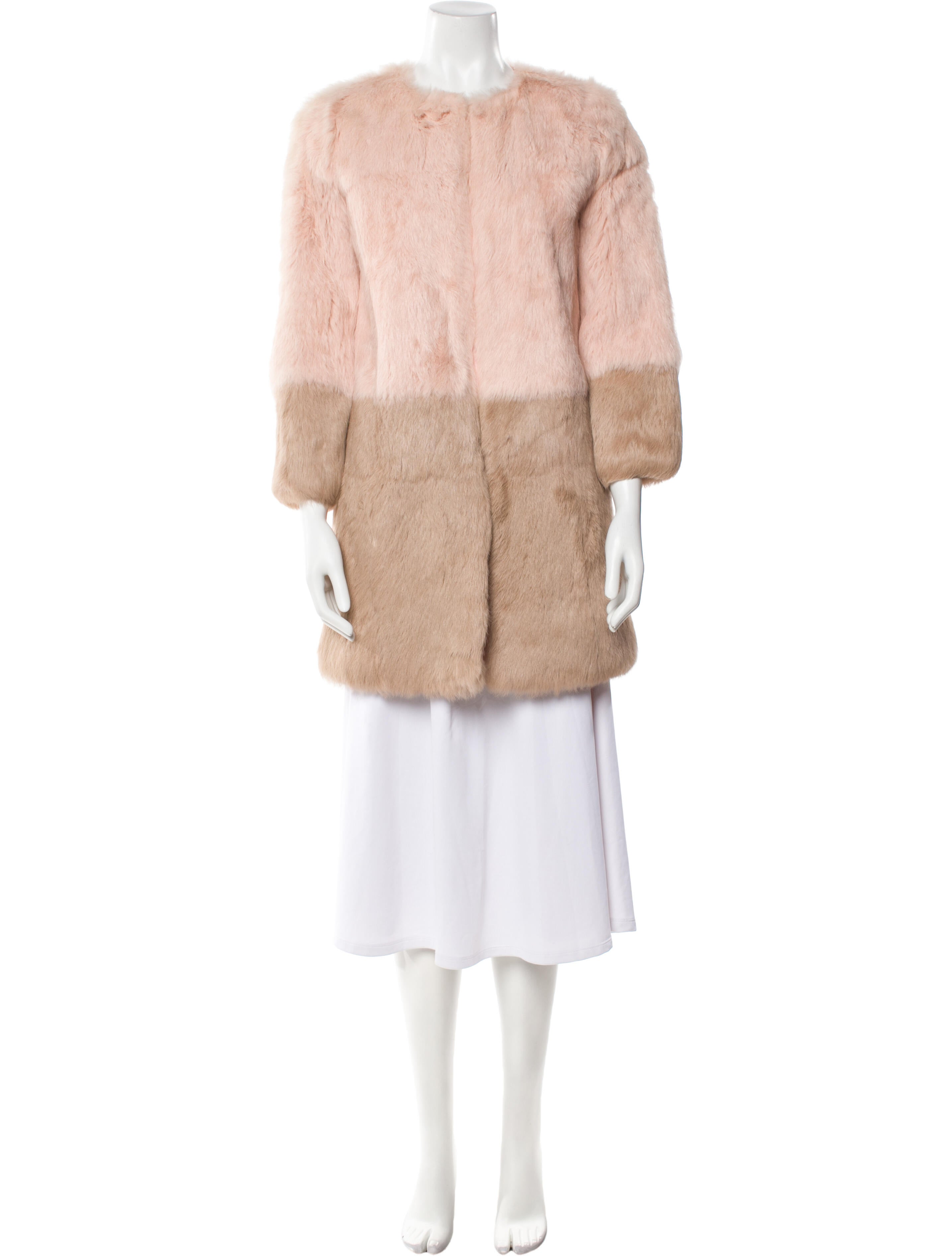 Max Mara Studio Fur Colorblock Pattern Faux Fur Coat