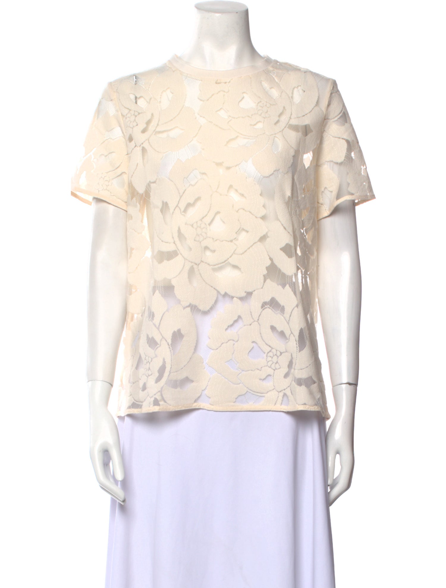 Max Mara Studio Lace Pattern Crew Neck Blouse