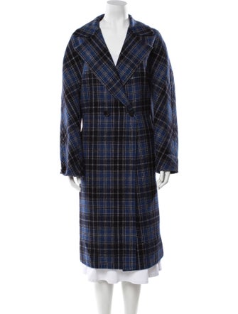 Max Mara Studio Wool Plaid Print Peacoat