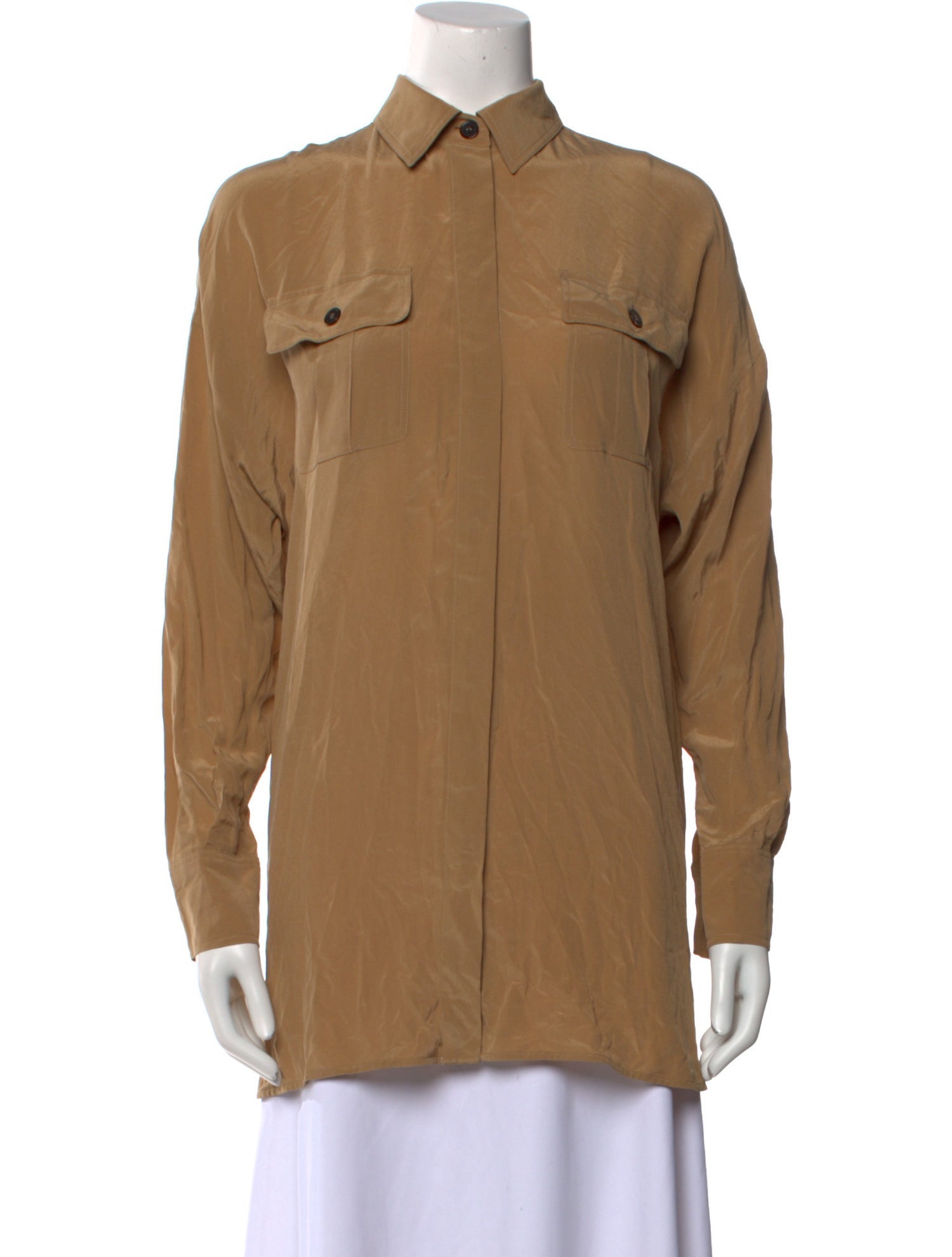 Max Mara Studio Silk Long Sleeve Button-Up Top