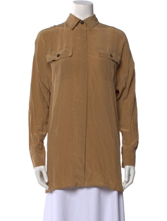 Max Mara Studio Silk Long Sleeve Button-Up Top