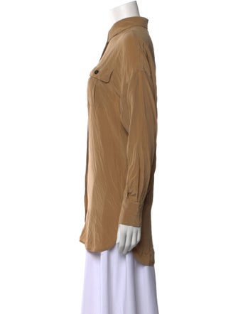 Max Mara Studio Silk Long Sleeve Button-Up Top
