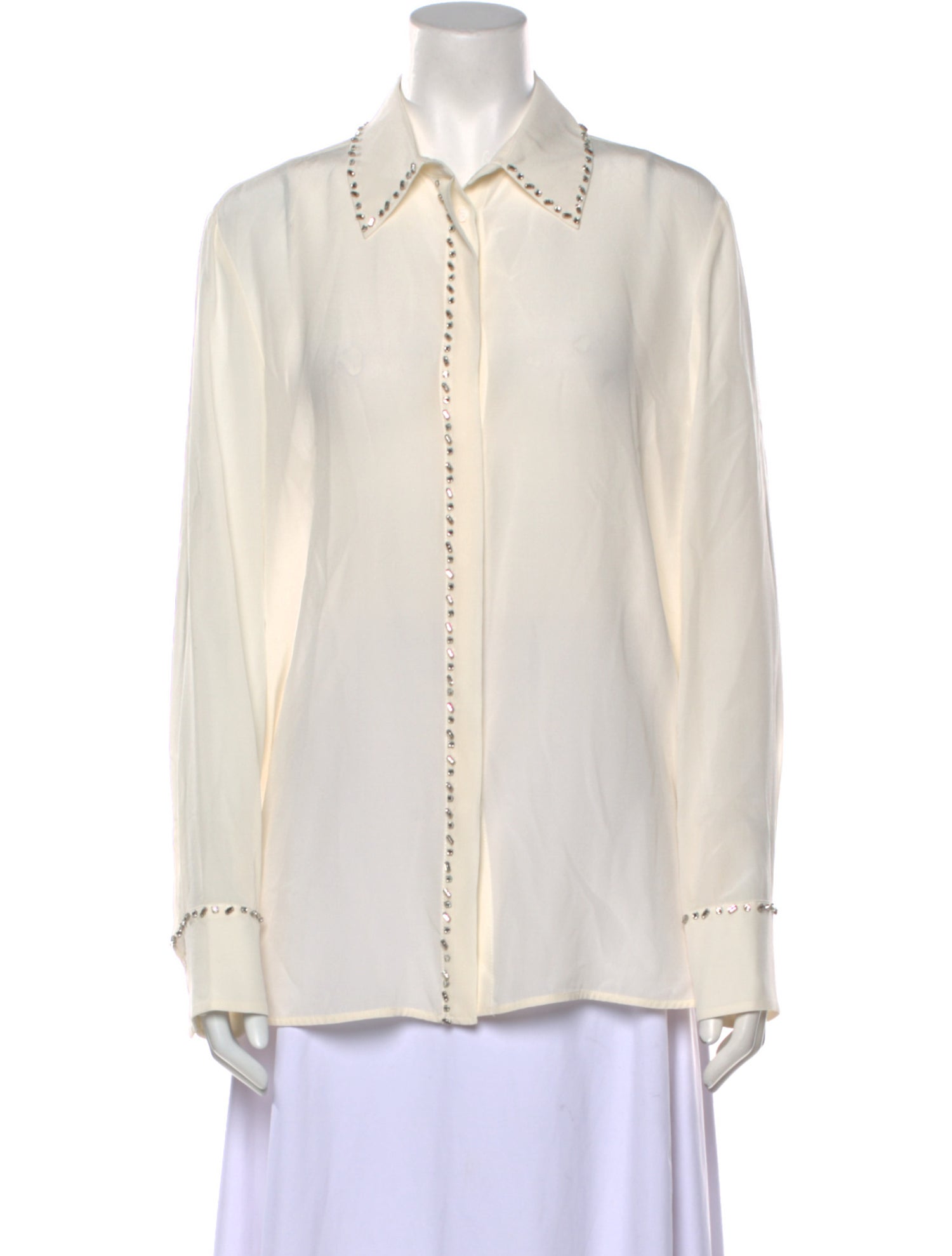 Max Mara Studio Silk Long Sleeve Button-Up Top