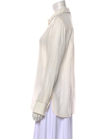 Max Mara Studio Silk Long Sleeve Button-Up Top