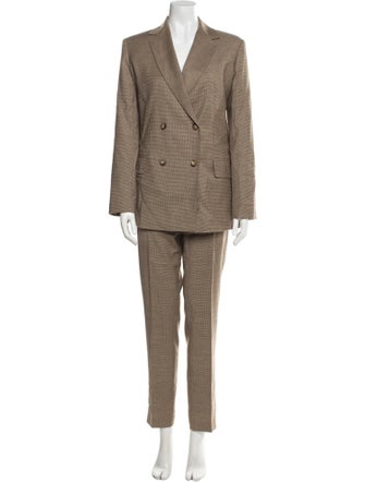 Max Mara Studio Virgin Wool Plaid Print Pantsuit