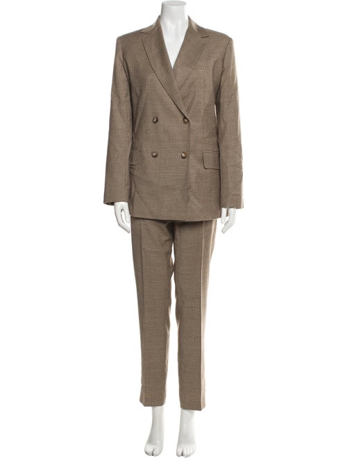Max Mara Studio Virgin Wool Plaid Print Pantsuit