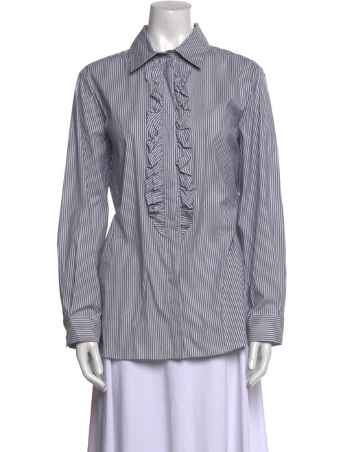 Max Mara Studio Striped Long Sleeve Button-Up Top