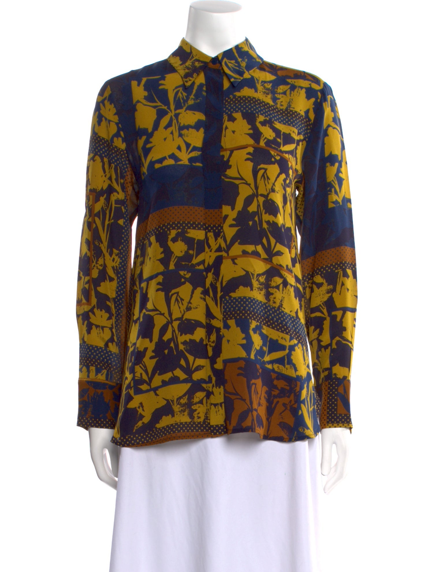 Max Mara Studio Silk Printed Button-Up Top