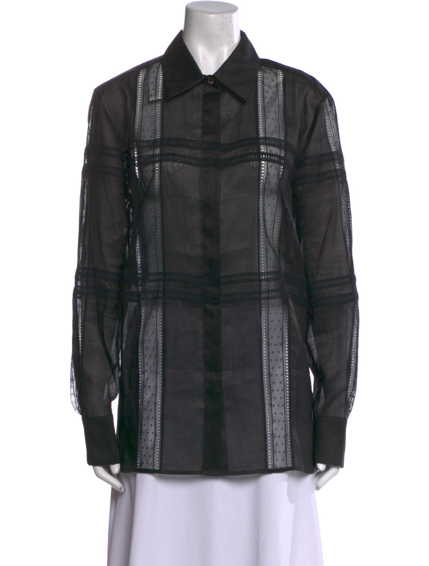 Max Mara Studio Lace Pattern Long Sleeve Button-Up Top