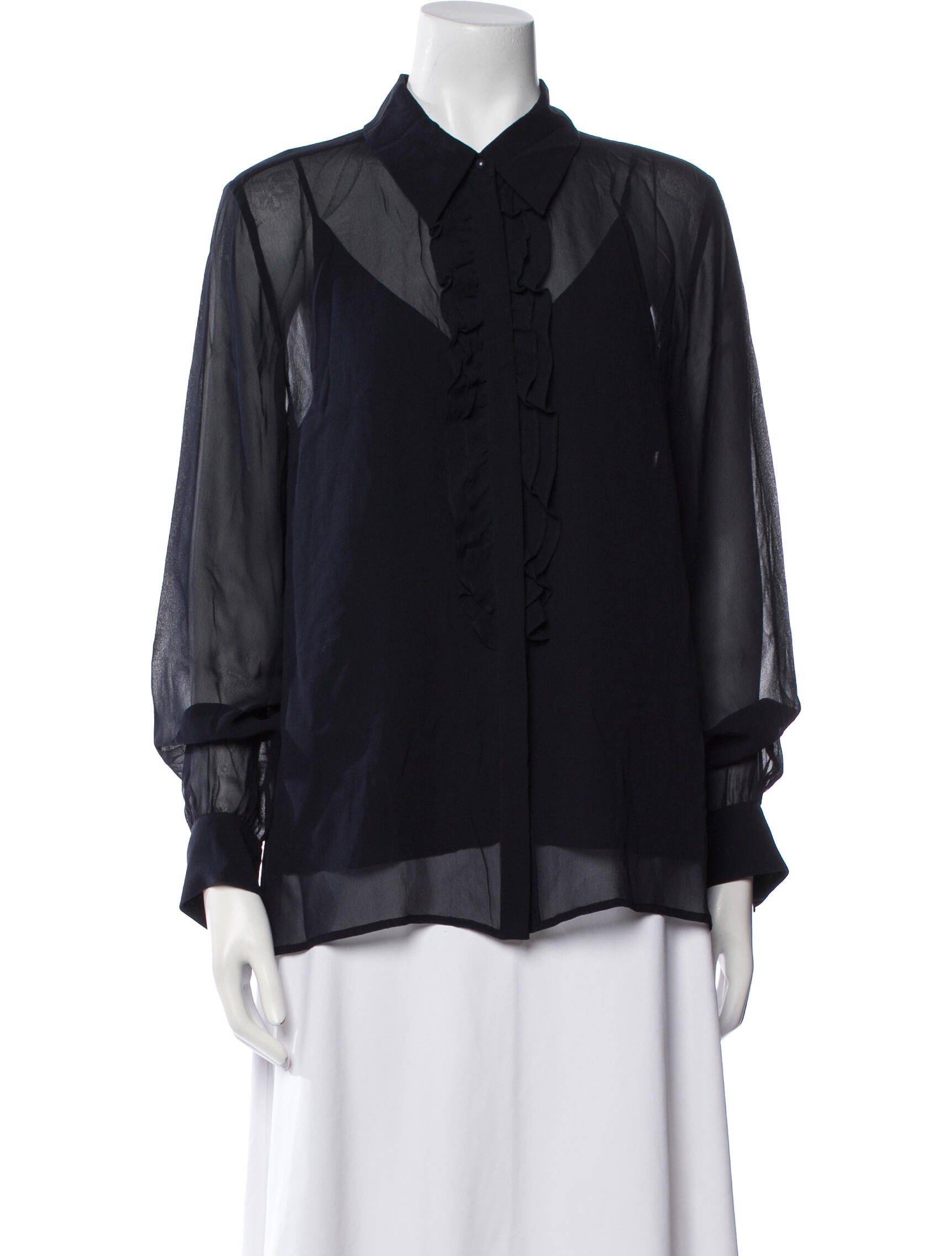 Max Mara Studio Silk Long Sleeve Button-Up Top