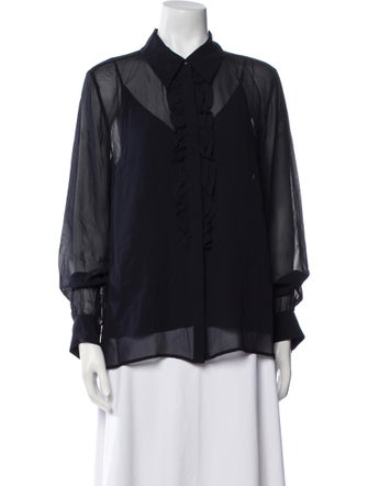 Max Mara Studio Silk Long Sleeve Button-Up Top
