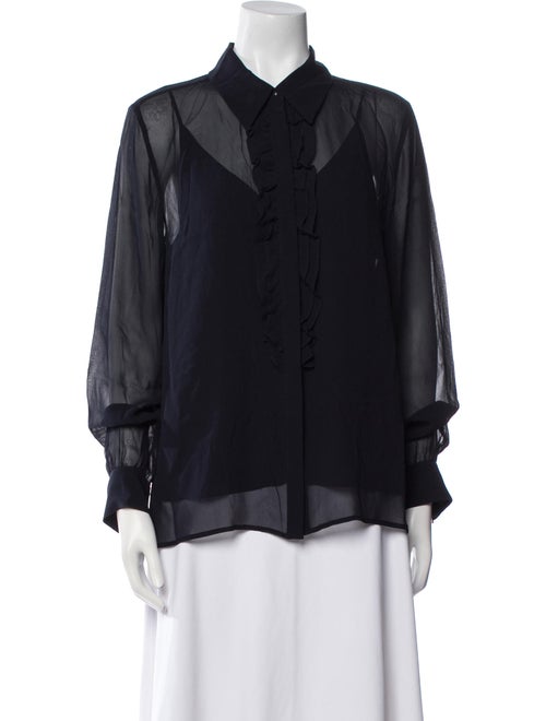 Max Mara Studio Silk Long Sleeve Button-Up Top