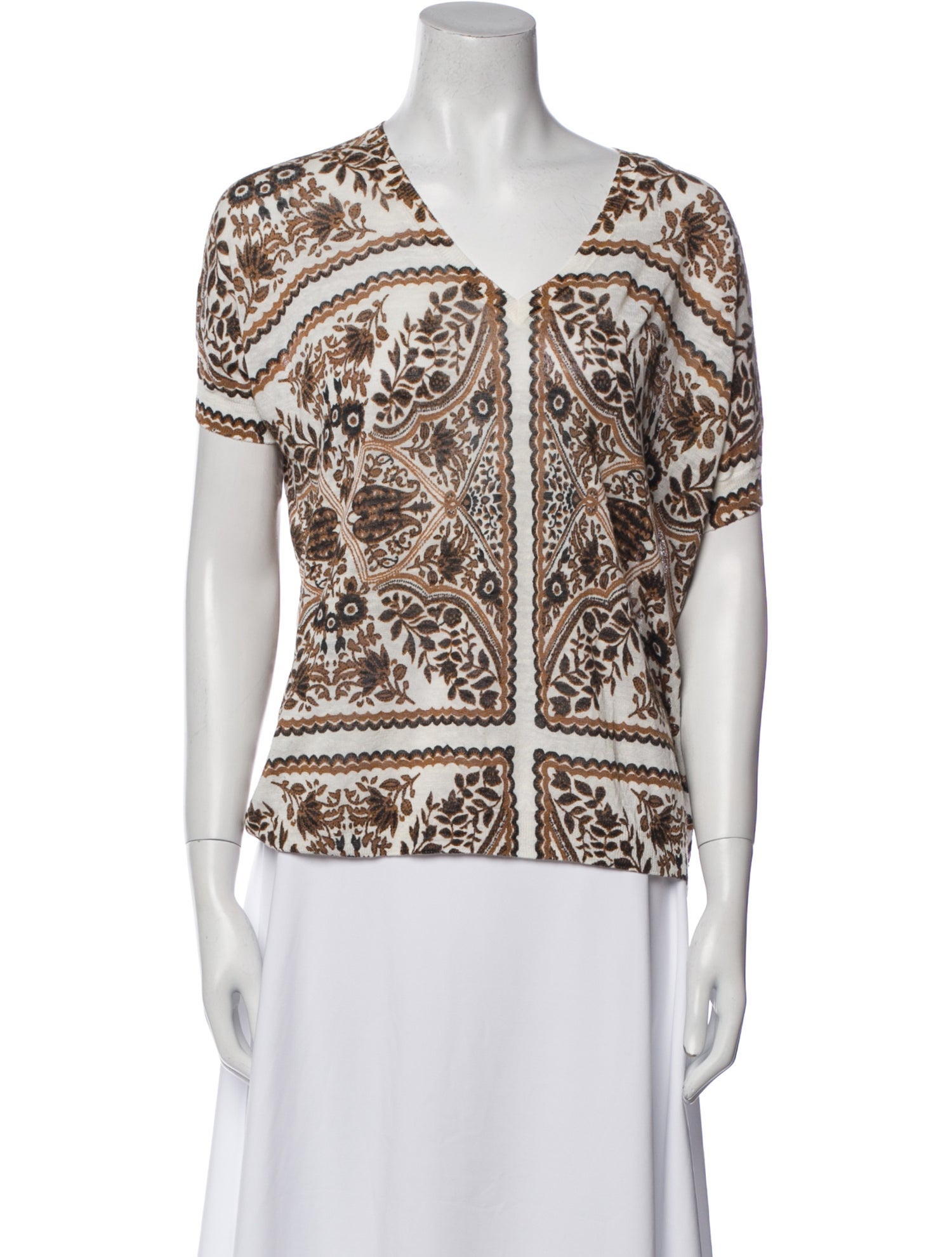 Max Mara Studio Printed V-Neck Top