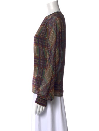 Max Mara Studio Silk Plaid Print Blouse