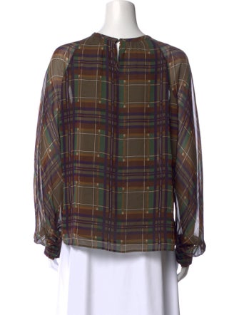 Max Mara Studio Silk Plaid Print Blouse
