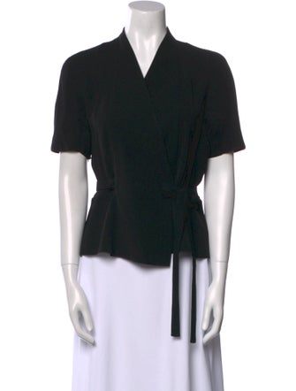 Max Mara Studio V-Neck Short Sleeve Button-Up Top