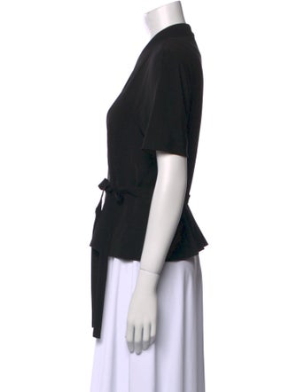 Max Mara Studio V-Neck Short Sleeve Button-Up Top