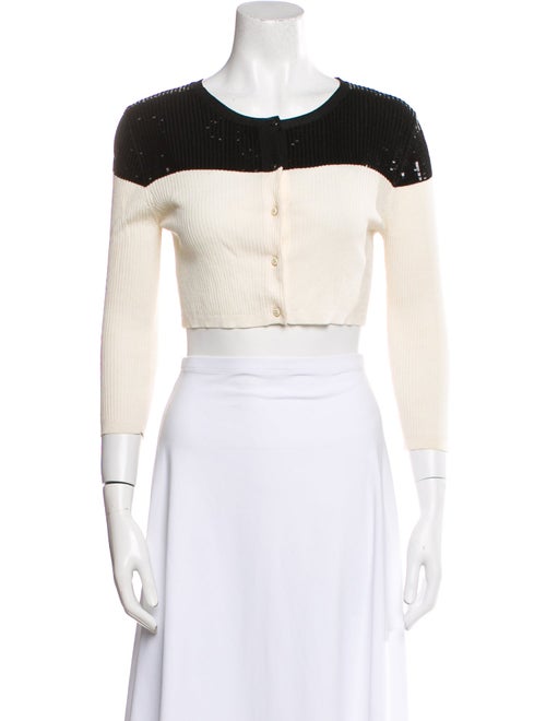 Max Mara Studio Scoop Neck Three-Quarter Sleeve Crop Top