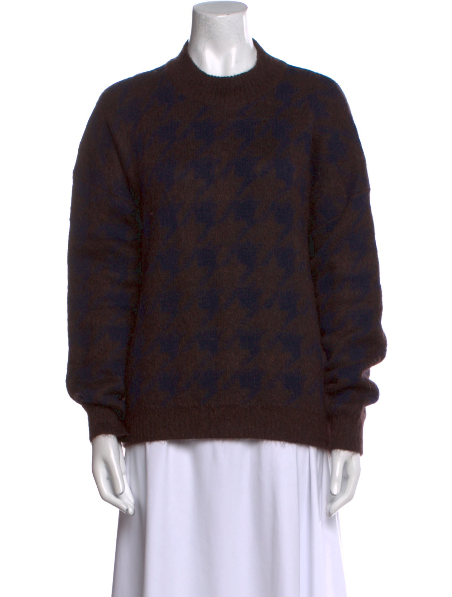 Max Mara Studio Plaid Print Crew Neck Sweater
