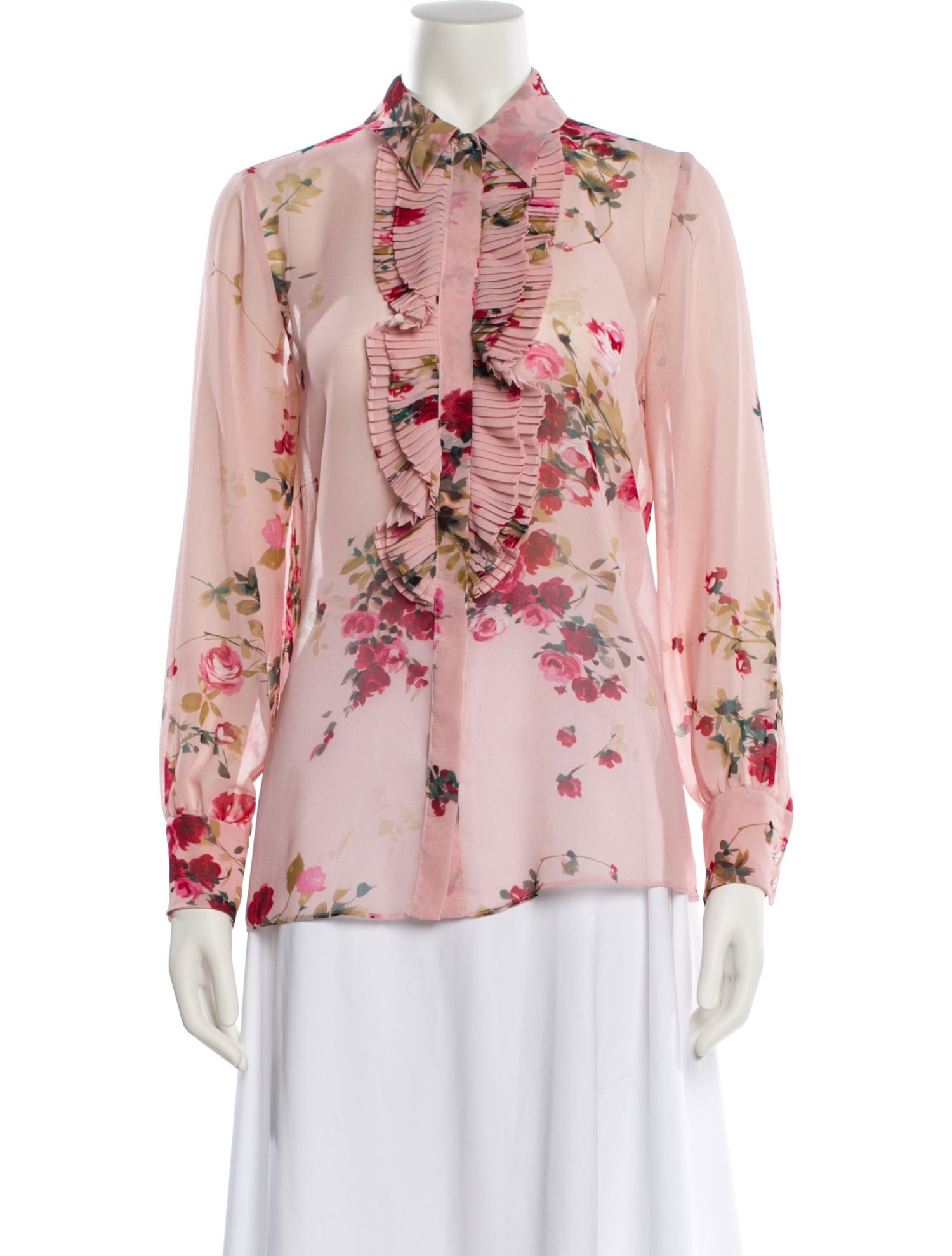 Max Mara Studio Floral Print Long Sleeve Button-Up Top