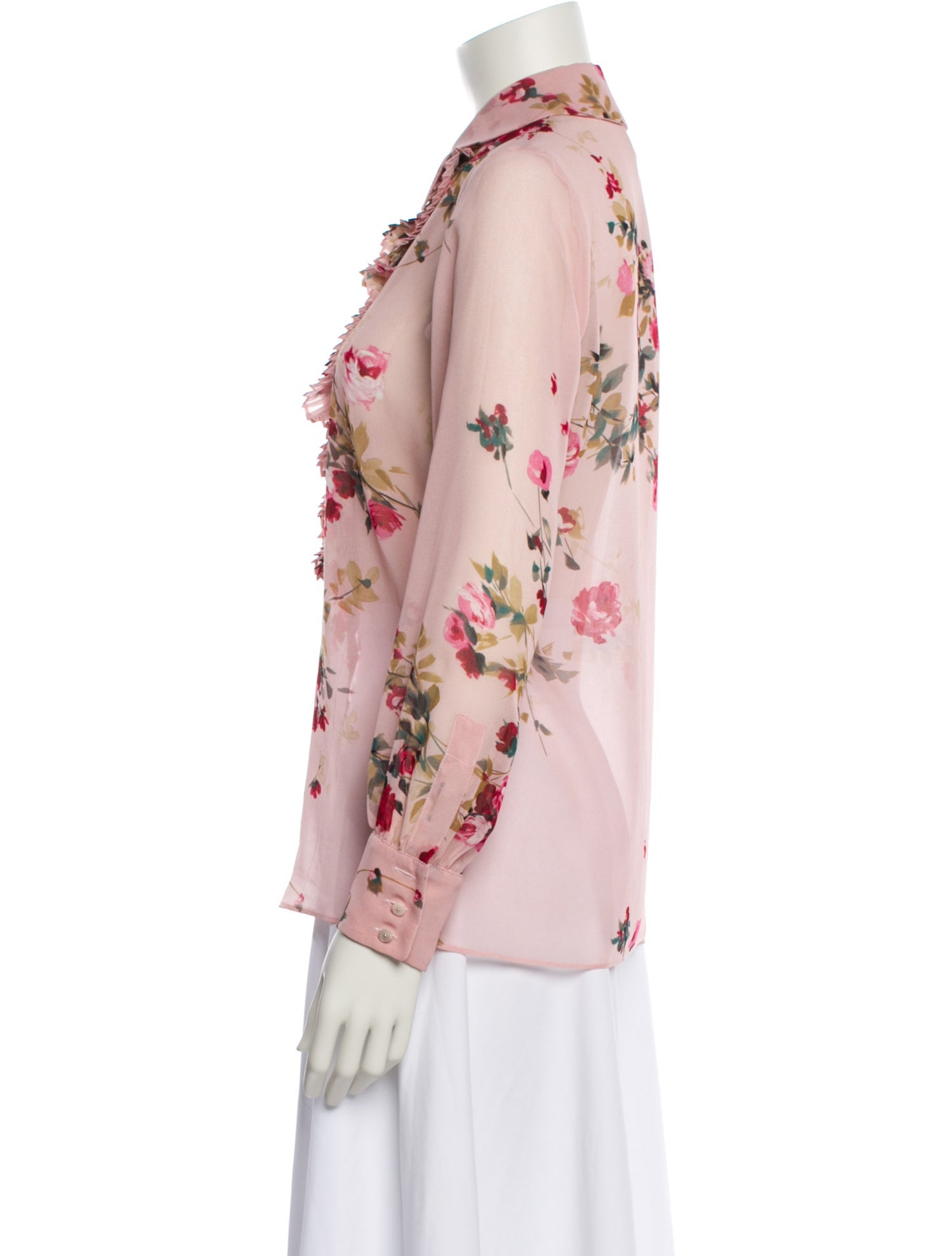 Max Mara Studio Floral Print Long Sleeve Button-Up Top